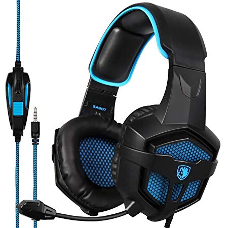 SADES SA807PLUS Stereo Gaming Headset Noise Cancelling Over Ear Headphones with Mic, Bass Surround, Soft Memory Earmuffs for PS4, PC, Xbox One Controller, Laptop Mac Nintendo Switch Games