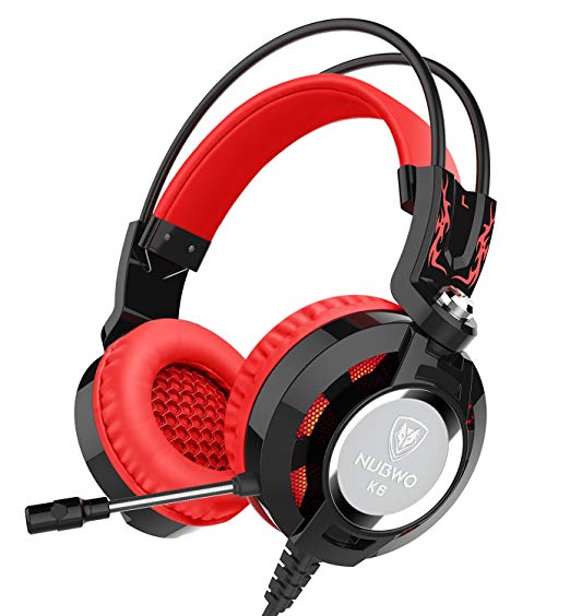 Nubwo K6 Headset, Stereo Over Ear Gaming Headphones with Microphone LED Lighting for Pc (Black/red)