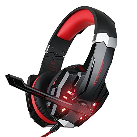 BlueFire 3.5mm Gaming Headset for PlayStation 4 PS4 Xbox One Games Tablet PC, Over Ear Headphone with Microphone LED Light for Laptop Mac Nintendo Switch Controller (Red)