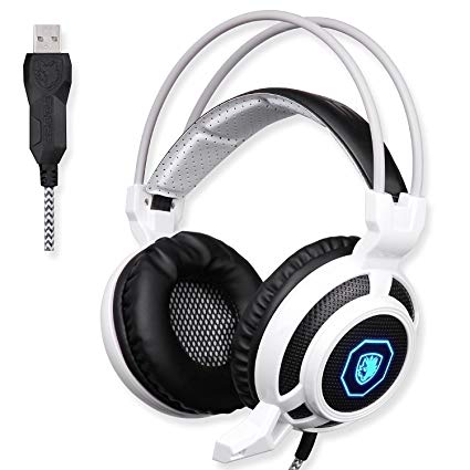 SADES SA905 USB PC Gaming Headset Headphones with Microphone Mild Vibration and LED Light (Black and White) ¡­