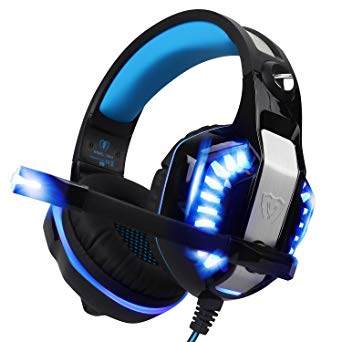 TurnRaise Stereo PC Gaming Headset with Mic, Blue LED Light Over-Ear Headphone Noise Isolation Volume Control for PS4, PSP, Laptop, Smartphones