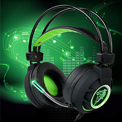 Gaming Headset Segawoot 7.1 Channel Virtual USB Surround Noise Isolation Stereo Over-Ear Gaming Headphones with Microphone, Volume Control and LED Light
