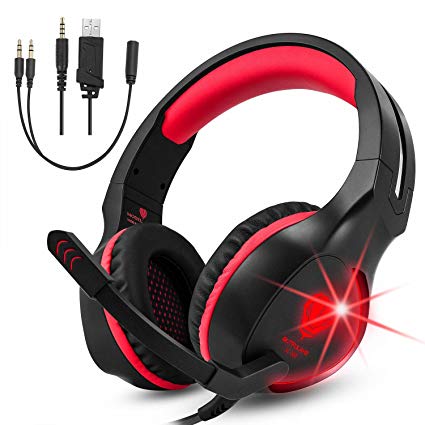 Gaming Headset, Makibes Over Ear Noise Cancelling Wired Headphones with Microphone for PS4, Xbox One, Nintendo Switch, PC Red