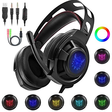 Ericy Xbox one PS4 Gaming Headset, Stereo Headphone 3.5mm jack plug Compatible with PS4, Xbox One S, PC & Mobile/Tablet Devices, Clear Sound, Cool LED Lights & Noise-canceling Microphone (Black)