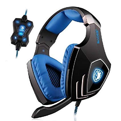 GHB Sades A60 Headsets Headphones 7.1 Surround Sound with Microphone for PC Blue Black