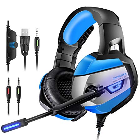 Gaming Headset for PS4, PC, Xbox One(Adapter Needed), ONIKUMA Noise Cancelling Over Ear Headphones with Mic, LED Lights, Bass Surround, Soft Memory Earmuffs for Laptop Mac Nintendo Switch Games