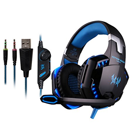 KOTION EACH G2000 Over-ear Game Gaming Headphone Headset Earphone Headband with Mic Stereo Bass LED Light for PC Game (Blue)