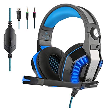 B-Qtech Gaming Headset GM-2 Over Ear Headphone with Microphone Volume Control LED Light for PS4/Xbox One/Laptop/Smart Phones/PC 3.5mm Jack Y Splitter