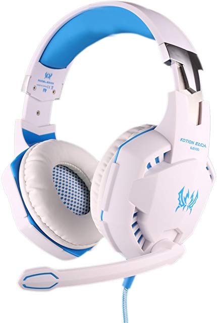 TurnRaise EACH G2100 3.5mm LED Light PC Gaming Bass Stereo Noise Isolation Vibration Vibrate Headset Headphone Earphones w/ Mic Volume Control for Laptop Computer Skype Online Chatting-White