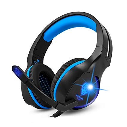 Gaming Headset, Makibes Wired Over Ear Headphones Noise Cancelling with Microphone for PS4, Xbox One, Nintendo Switch, PC Blue