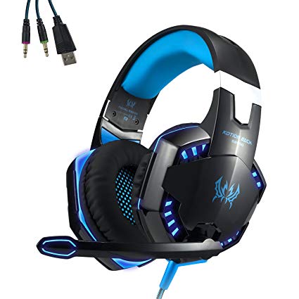 EasySMX Gaming Heaset Comfortable LED 3.5mm Stereo Gaming Over-Ear Headphone with Mic for PC Computer Game (Blue)