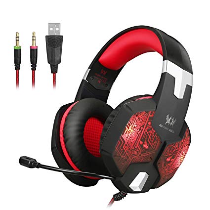 PC Gaming Headset, G1000 Professional 3.5mm Bass Stereo Headphones with Microphone LED Lighting for Computer Laptop and Smartphones