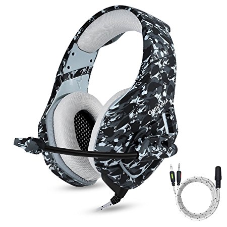 PS4 Gaming Headset with Mic for PC Mac Laptop New Xbox one Nintendo DS PSP Surround Stereo Sound Noise Reduction One Key Mute Gaming Volume Control Omnidirectional Microphone Gamer ( Camouflage )
