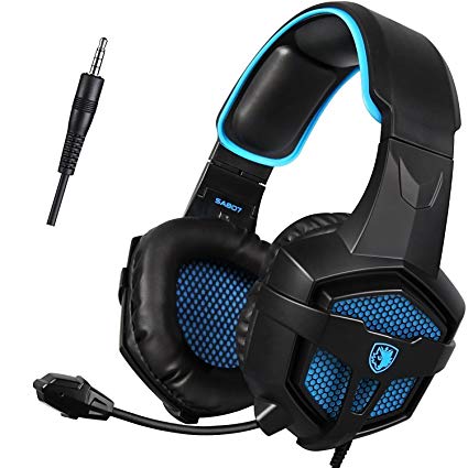 SADES SA807 Multi-Platform Stereo Professional Gaming Headset Over Ear Headphones with Microphone Volume-Control for PS4 Xbox One PC Mac Tablets Ipad Ipod Android(Black & Blue)