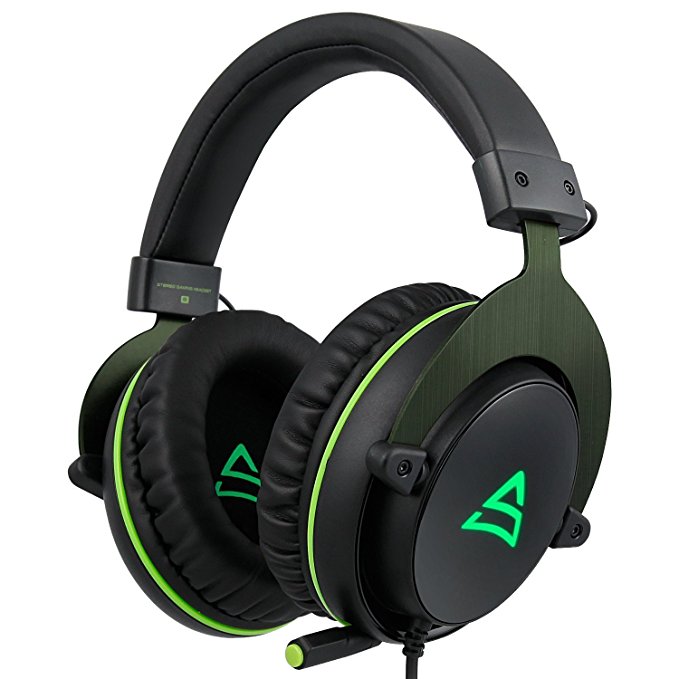 SUPSOO G817 Surround Stereo Sound Gaming LED Lighting Over-Ear Headphones Wired Headset for PC Gamers with Mic Noise Cancelling & Volume Control ( Black & Green )