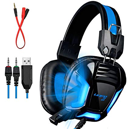 UL LETTON G3 Upgraded Version With Adapter Cable 3.5mm PC Gaming Stereo Gaming Headsets Headphones with Mic for PC/PS4/Laptop/Mobile/iPhone/iPad(Black)