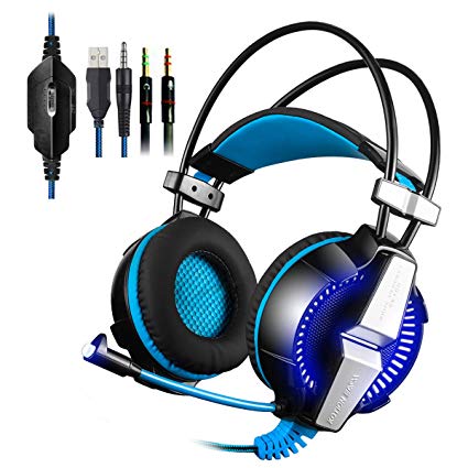 PS4 Gaming Headset KingTop Xbox One LED Lighting Computer Headphone with Mic Stereo Bass for PlayStation4 Xbox One PC Tablet Laptop Mobile Phones Smartphones