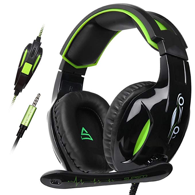 Supsoo G813 Stereo Bass Surround Gaming Headset Headphone 3.5mm Wired Over-ear Noise Volume Control with Mic for PC/ PS4 /Mac/ Laptop