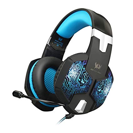 BENGOO Stereo PC Gaming Headset 7 Colors Breathing LED Light Over-ear Headphones with Microphone Inflected for Comtuper Games