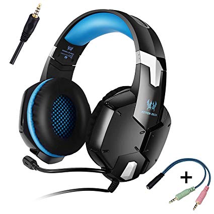 Gaming Headset for PS4 Professional 3.5mm PC Game Bass Headphones Stereo Noise Isolation Over-ear Headset with Mic Microphone for Laptop Computer Xbox SmartPhone G1200 (Black Blue)