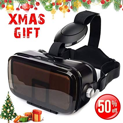 SMAVR 3D VR Immersive Headset Glasses, Virtual Reality Viewer Helmet Goggles, Private Theater for Movie & Games. Adjustable Pupil, Fit for Most Users via iOS & Android Phone (Black)