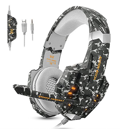 ECOOPRO Stereo Gaming Headset for PS4, Xbox One, PC, Professional 3.5mm Noise Isolation Over Ear Headphones with LED Lights, Mic & Volume Control perfect for Laptop Mac iPad and Phones (Camouflage)